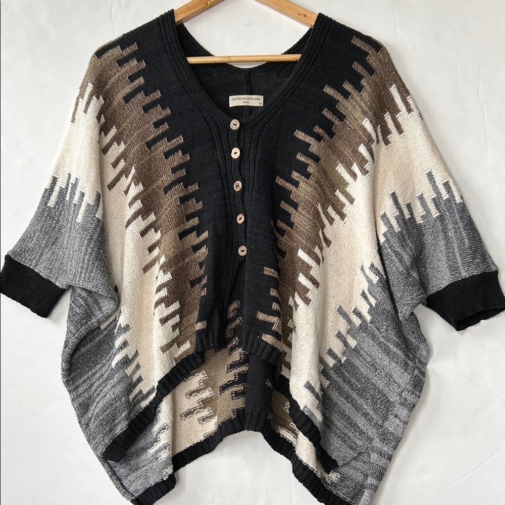 Dallas Designer Black and Brown Knit Poncho